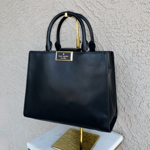 KATE SPADE Classic Neutral Black Smooth Leather Reegan Satchel Top Handle Bag - Picture 5 of 17